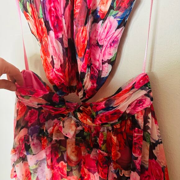 MAC DUGGAL Pink Purple Floral Cutout Back 68076 Sleeveless Gown Dress Size 6 - Picture 8 of 16